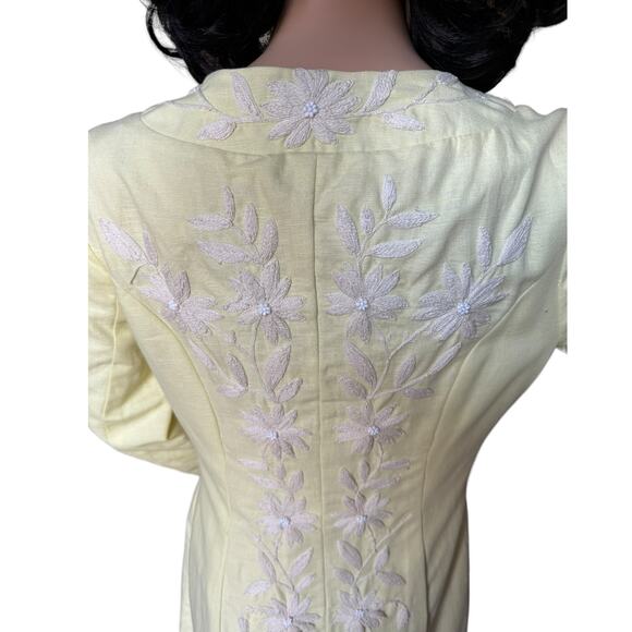 Anthropology Plenty Yellow Linen & White embroidered Beaded Coat size 6 - Picture 12 of 17